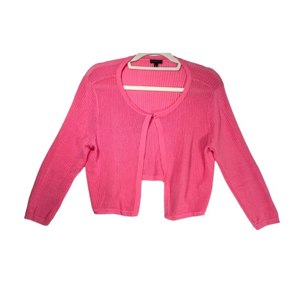 Talbots Womens Size M Open Front Bolero Cardigan Pink Knit Sweater Cotton Modal - Picture 1 of 9